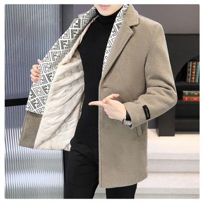 Herren Tweed Winterjacke mit Revers, gefüttert mit weißen Entendaunen