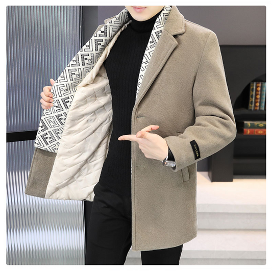 Herren Tweed Winterjacke mit Revers, gefüttert mit weißen Entendaunen