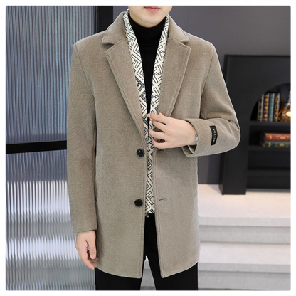 Herren Tweed Winterjacke mit Revers, gefüttert mit weißen Entendaunen